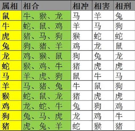 生肖相沖表|十二生肖相冲相克查询表